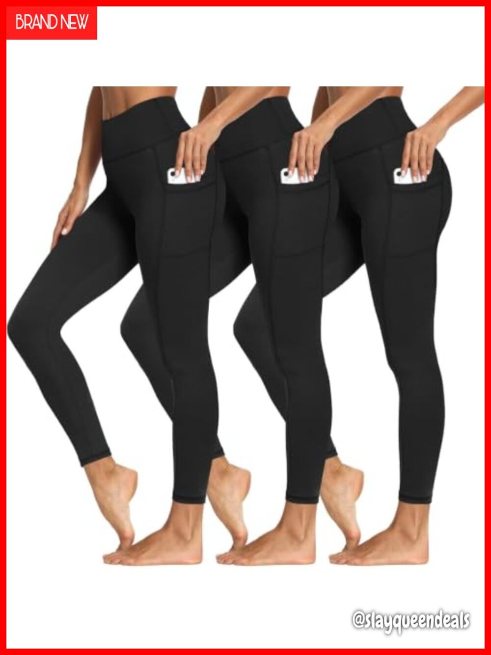 3 Pack High Waisted Leggings with Pockets Tummy Control Yoga Pants